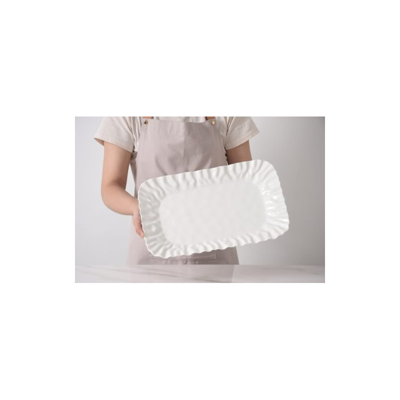 "Pampa Bay" Plat rectangulaire "Deep" en porcelaine  "Mascali Bianca"